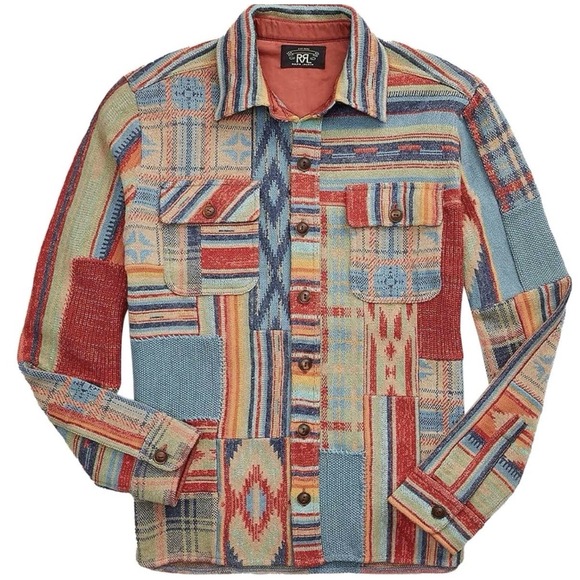 Double RL RRL Ralph Lauren Patchwork Rust Multicolor Workshirt Shirt Mens XL NWT - Picture 9 of 13